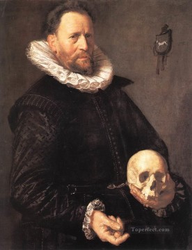  hombre Pintura al %c3%b3leo - Retrato de un hombre sosteniendo una calavera Siglo de oro holandés Frans Hals